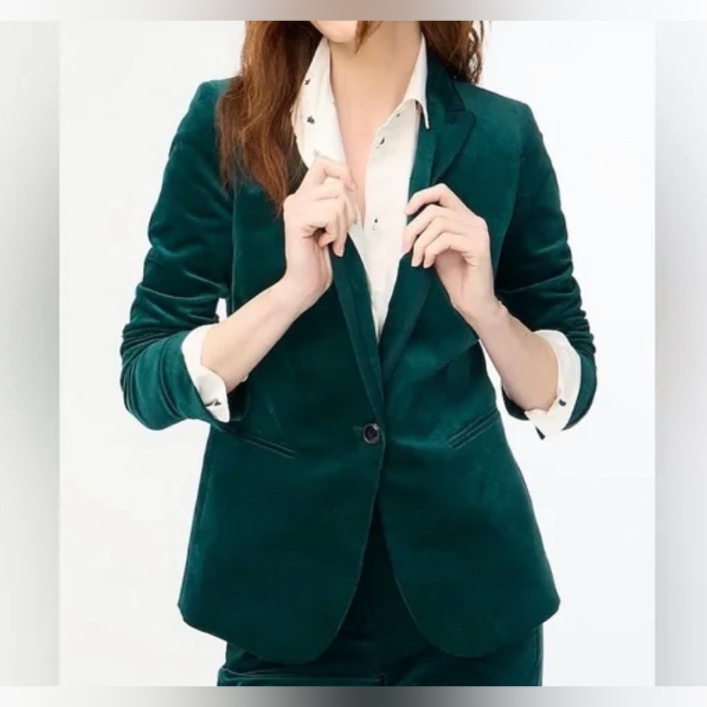 J. Crew Factory Emerald Green Velvet One Button Blazer 4 Petite 2023 Dressy Fall